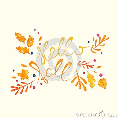 Hello Fall hand lettering Vector Illustration