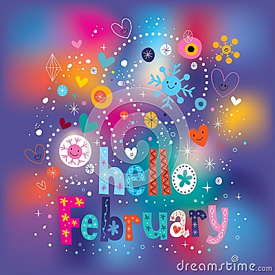 Hello February decorative type text lettering Vector Illustration