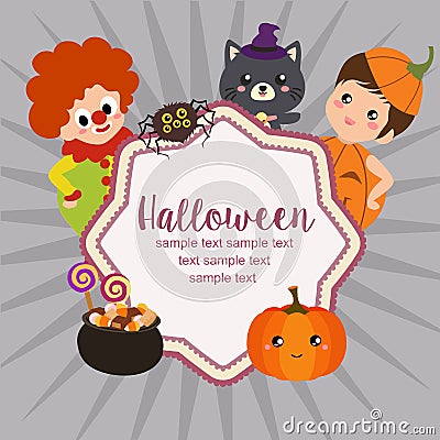 Hello halloween card clown kids in flat style Vector Illustration