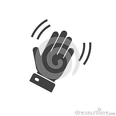 Hello hi hand icon or bye waving gesture palm symbol for emoji or emoticon vector flat cartoon blank and white pictogram Vector Illustration