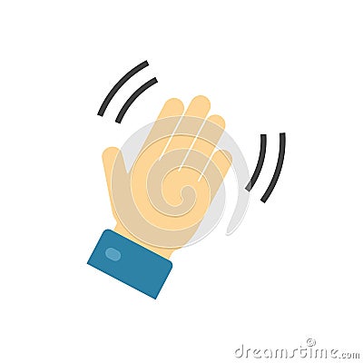 Hello and hi hand icon or bye waving gesture palm symbol for emoji or emoticon vector flat cartoon pictogram Vector Illustration