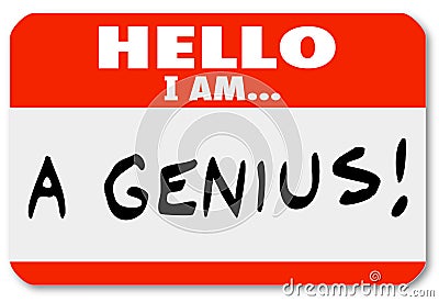 Hello I Am A Genius Nametag Expert Brilliant Thinker Stock Photo