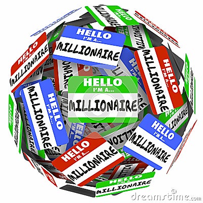Hello I'm a Millionaire Nametag Sticker Sphere Earn Money Rich W Stock Photo