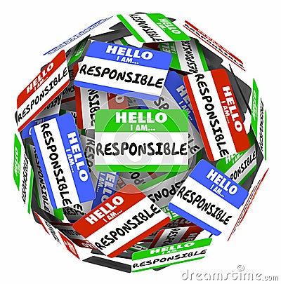 Hello I am Responsible Name Tags Sphere Responsibility 3d Illustration Stock Photo