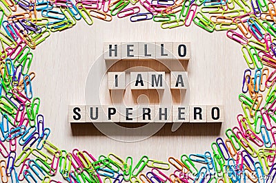 Hello i am super hero words concept Stock Photo