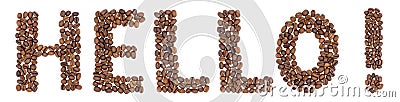 Hello inscription made of coffee beans Stock Photo