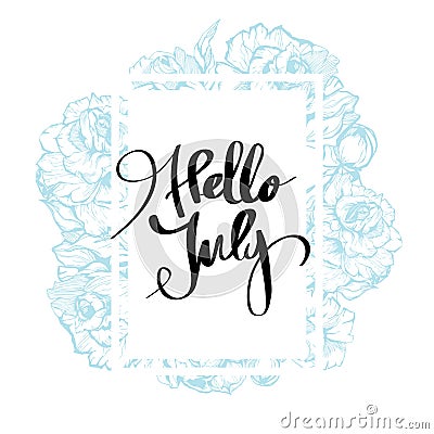 Hello July Calligraphy for design Vector Illustration