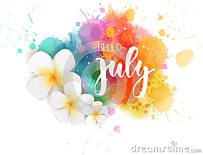 Hello July - floral summer concept background Vector Illustration