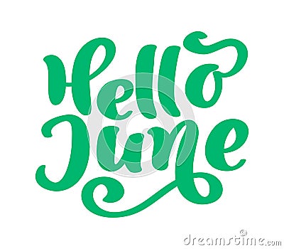 Hello june lettering print vector text. Summer minimalistic illustration. Isolated calligraphy phrase on white Vector Illustration