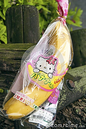 Hello kitty branded banana in japan Editorial Stock Photo