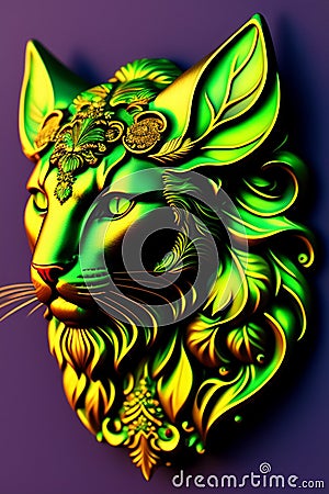 hello kitty mandalorian from Star wars, AI Generative Illustration Graphic Design Art , Cat Cartoon On Green Background Stock Photo