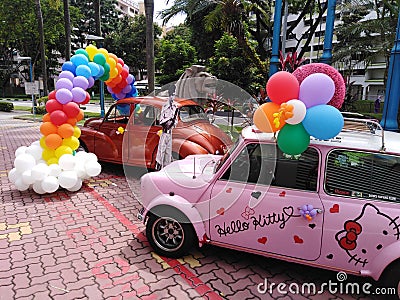 Hello Kitty vintage cars in Singapore Editorial Stock Photo