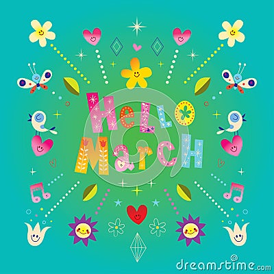 Hello March greeting card Vector Illustration