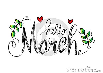 Hello March lettering Vector Illustration