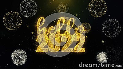 2022 New Year Text Wish on Gold Particles Fireworks Display. Stock