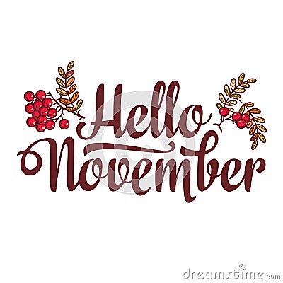 Hello November. lettering composition flyer or banner template. Selling text Vector Illustration