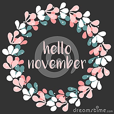 Hello november wreath vector card Vector Illustration