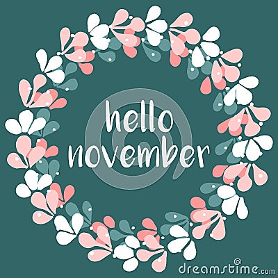 Hello november wreath vector card Vector Illustration