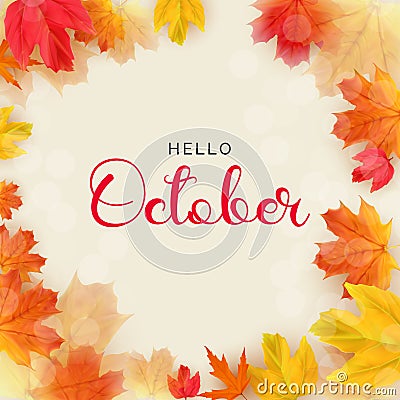 Hello October background with falling leaves. Vector Illustration Vector Illustration