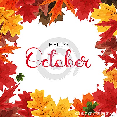 Hello October background with falling leaves. Vector Illustration Vector Illustration