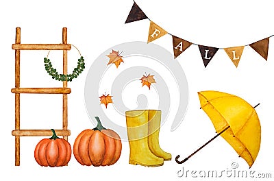 Hello October. Hello Fall. Hello Autumn. Beautiful watercolor drawing Stock Photo