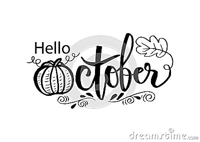 Hello October greeting card. Vector Illustration