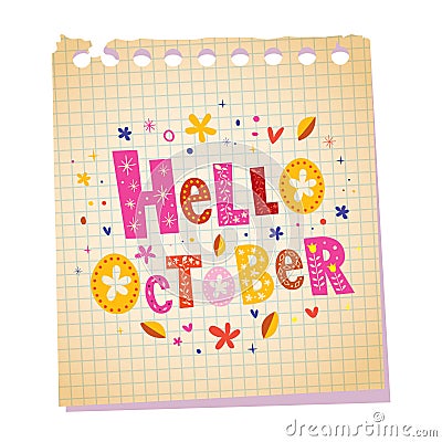 Hello October notepad paper message Vector Illustration