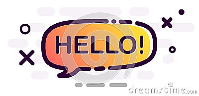Hello poster with orange gradient speech bubble. Vector Illustration
