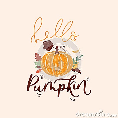 Hello pumpkin colorful inspirational card Vector Illustration