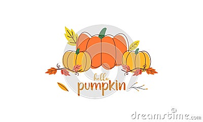 Hello Pumpkin Season Cute Hand Drawn Vector Stock Photo