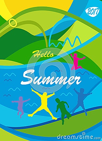 Hello Summer poster kids camp Vector Illustration