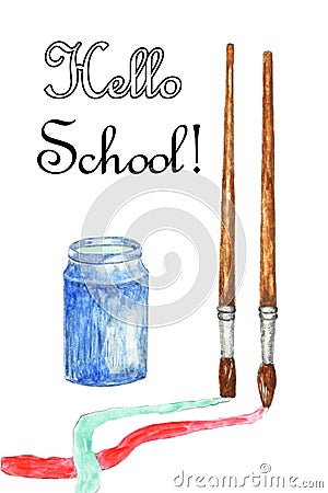 Hello school watercolor illustration Cartoon Illustration