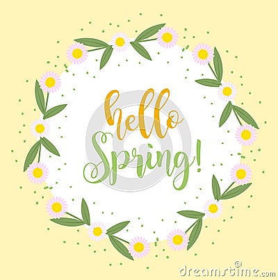 Hello Spring floral frame for text, isolated on white background. Spring template for your design, cards, invitations Vector Illustration