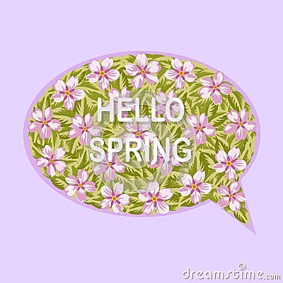 Hello spring greeting card with flowers Vector Illustration