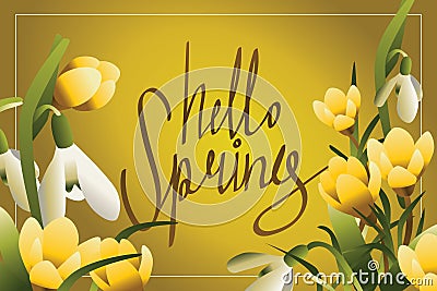Hello spring lettering horisontal postcard or banner Vector Illustration
