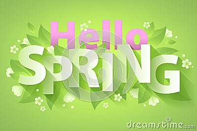 Hello Spring quote message background vector illustration. Vector Illustration