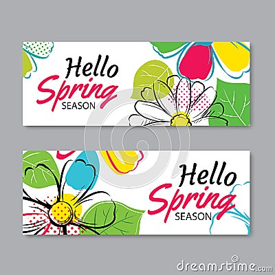 Hello spring sale banner template with colorful flower.Can be us Vector Illustration