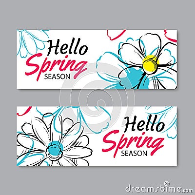 Hello spring sale banner template with colorful flower.Can be us Vector Illustration