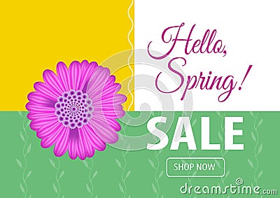 Hello spring sale banner Cartoon Illustration