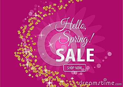 Hello spring sale banner Cartoon Illustration