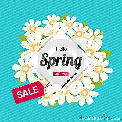 Hello spring season time, sales season banner or poster Vector Illustration