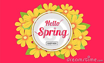 Hello spring season time, sales season banner or poster Vector Illustration