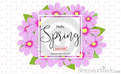 Hello spring season time, sales season banner or poster Vector Illustration