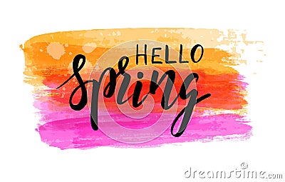 Hello spring watercolor brushed background Vector Illustration