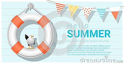 Hello summer background with lifebuoy Vector Illustration