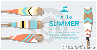 Hello summer background with painted canoe paddle Vector Illustration