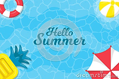 Hello summer background on the sea with umbrellas Vector Illustration