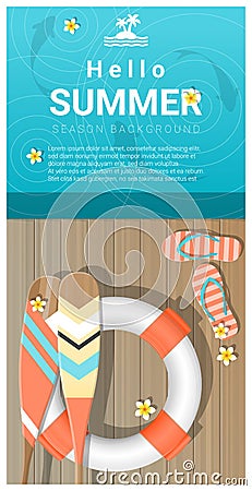 Hello summer background with wooden pier over the sea Vector Illustration