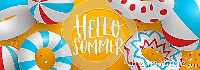 Hello Summer banner of 3d pool party decoration Vector Illustration