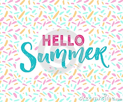 Hello summer banner with hand lettering at modern mottle texture Vector Illustration